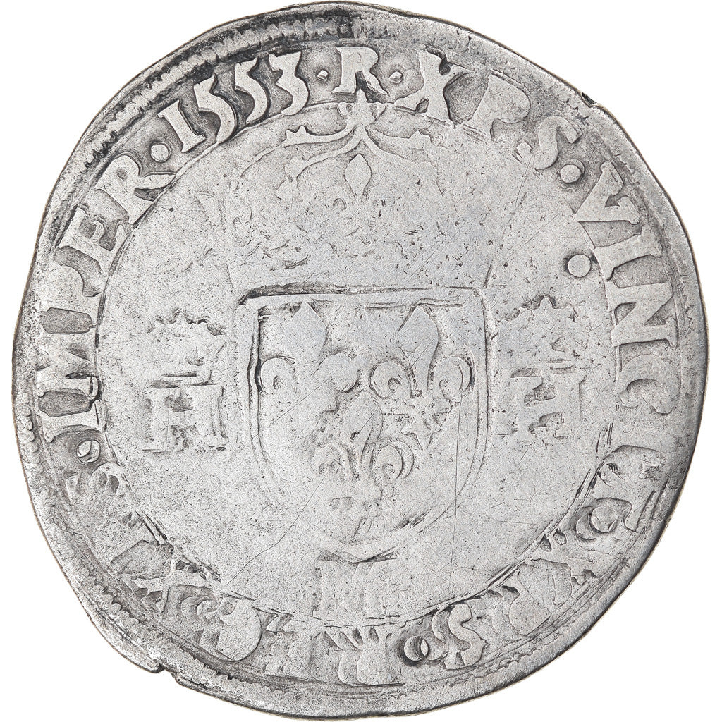 Moneta, Francia, Henri II, Teston, 1553, Toulouse, B+, Argento, Sombart:4572
