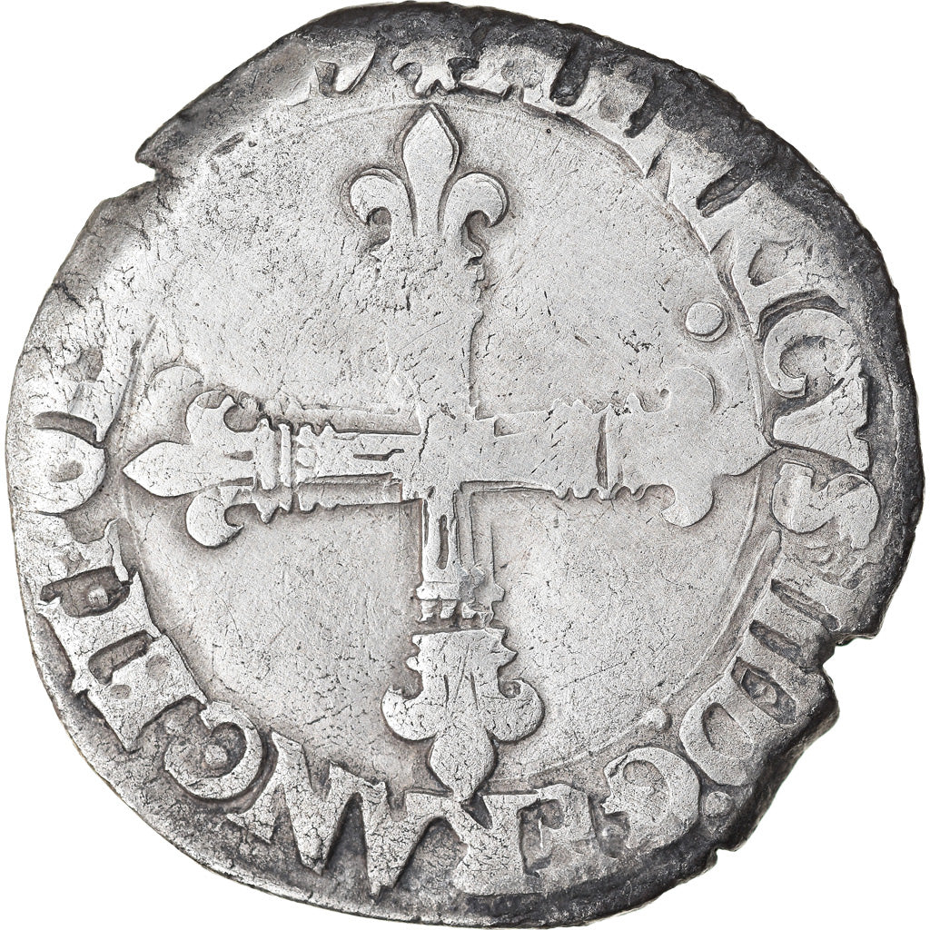 Moeda, França, Henri III, 1/4 Ecu, 1589, Nantes, VF(30-35), Prata, Sombart:4662