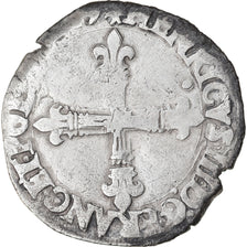 Moeda, França, Henri III, 1/4 Ecu, 1589, Nantes, VF(30-35), Prata, Sombart:4662