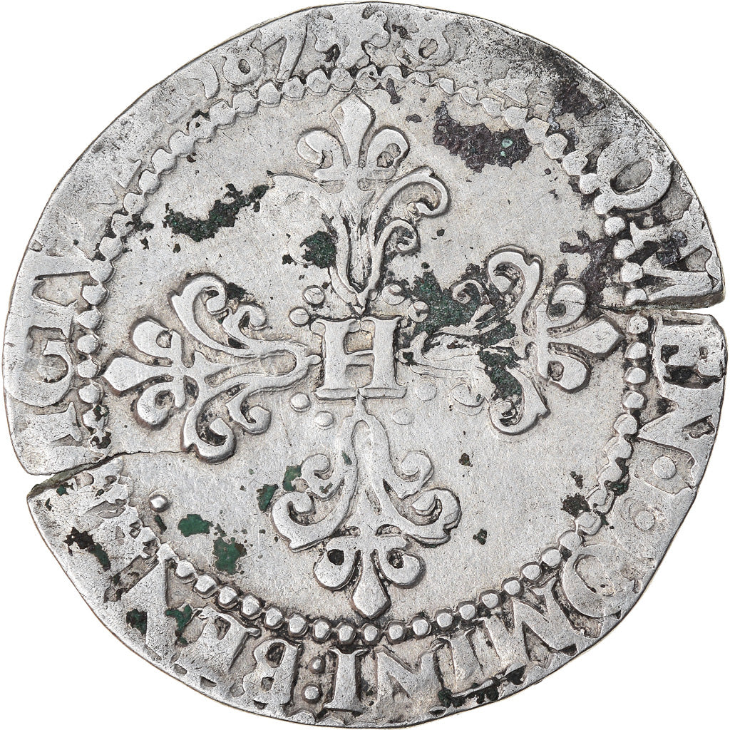Coin, France, Henri III, Demi Franc, 1587, Paris, VF(30-35), Silver