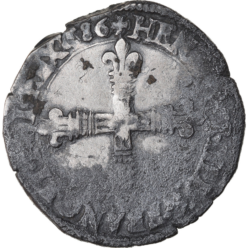 Moneta, Francia, Henri III, 1/8 Ecu, 1586, Nantes, MB, Argento, Sombart:4664