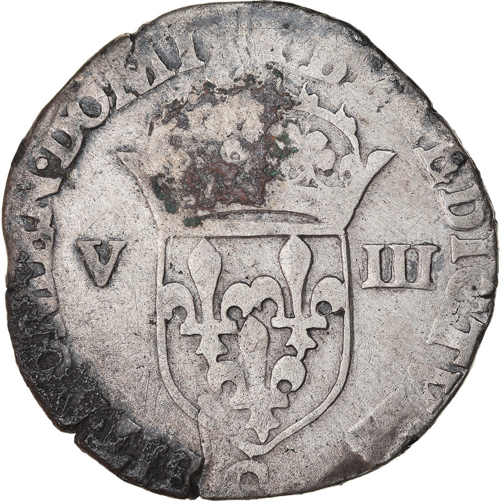 Coin, France, Henri III, 1/8 Ecu, 1585, Saint Lô, Rare, VF(30-35), Silver