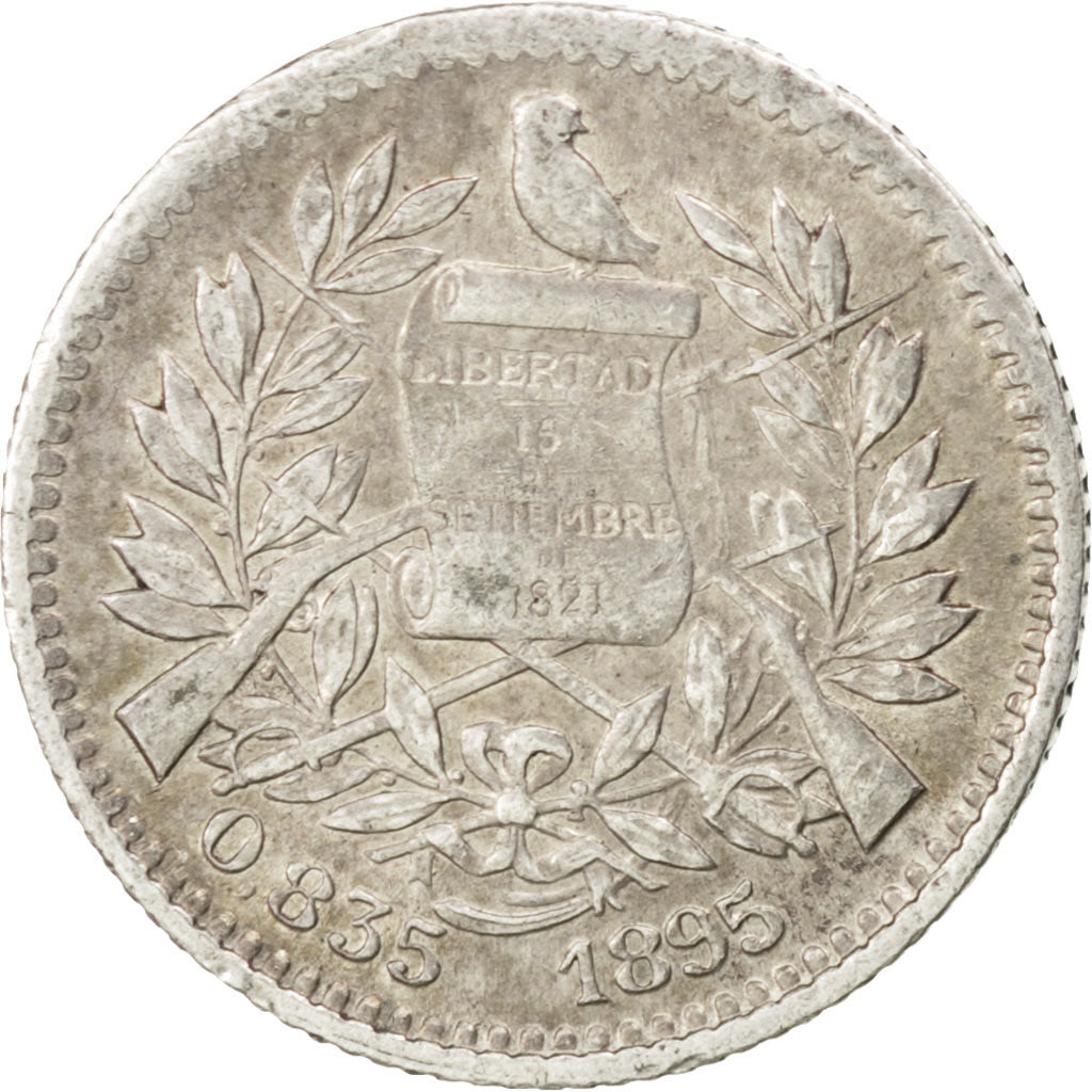 GUATEMALA, 1/2 Real, Medio, 1895, KM #165, AU(50-53), Silver, 1.59
