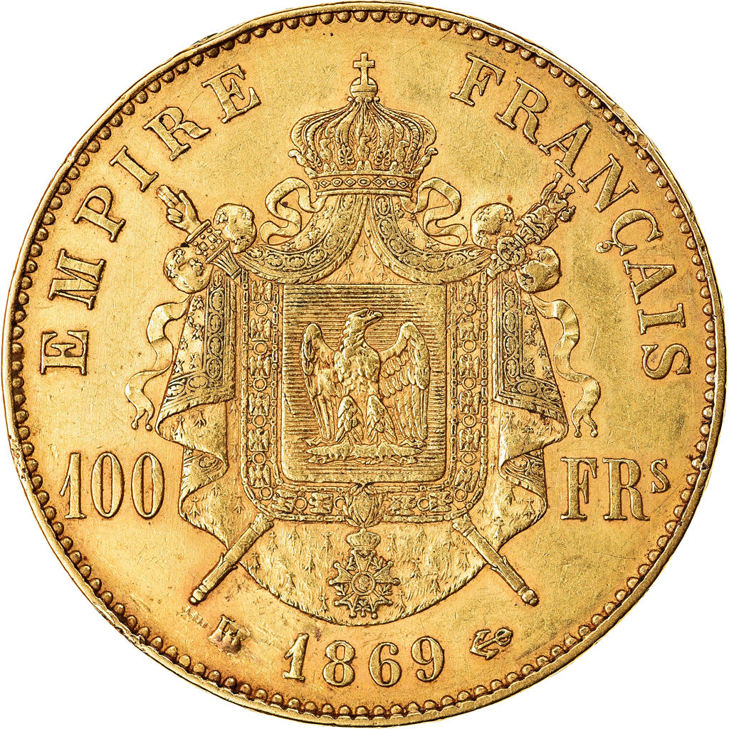 Coin, France, Napoleon III, 100 Francs, 1869, Strasbourg, EF(40-45), Gold