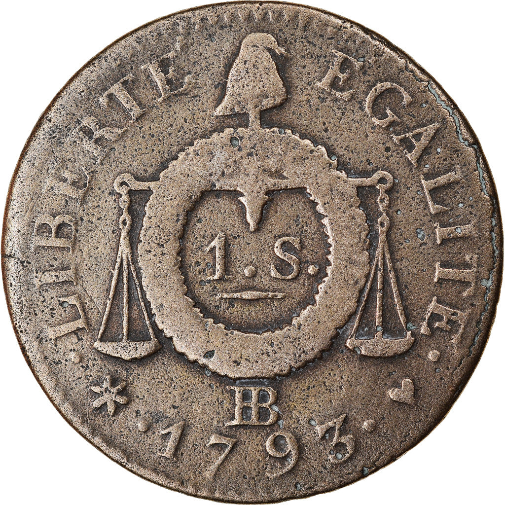 Munten, Frankrijk, Sol aux Balances, 1793, Strasbourg, FR, Bronze, Gadoury:19
