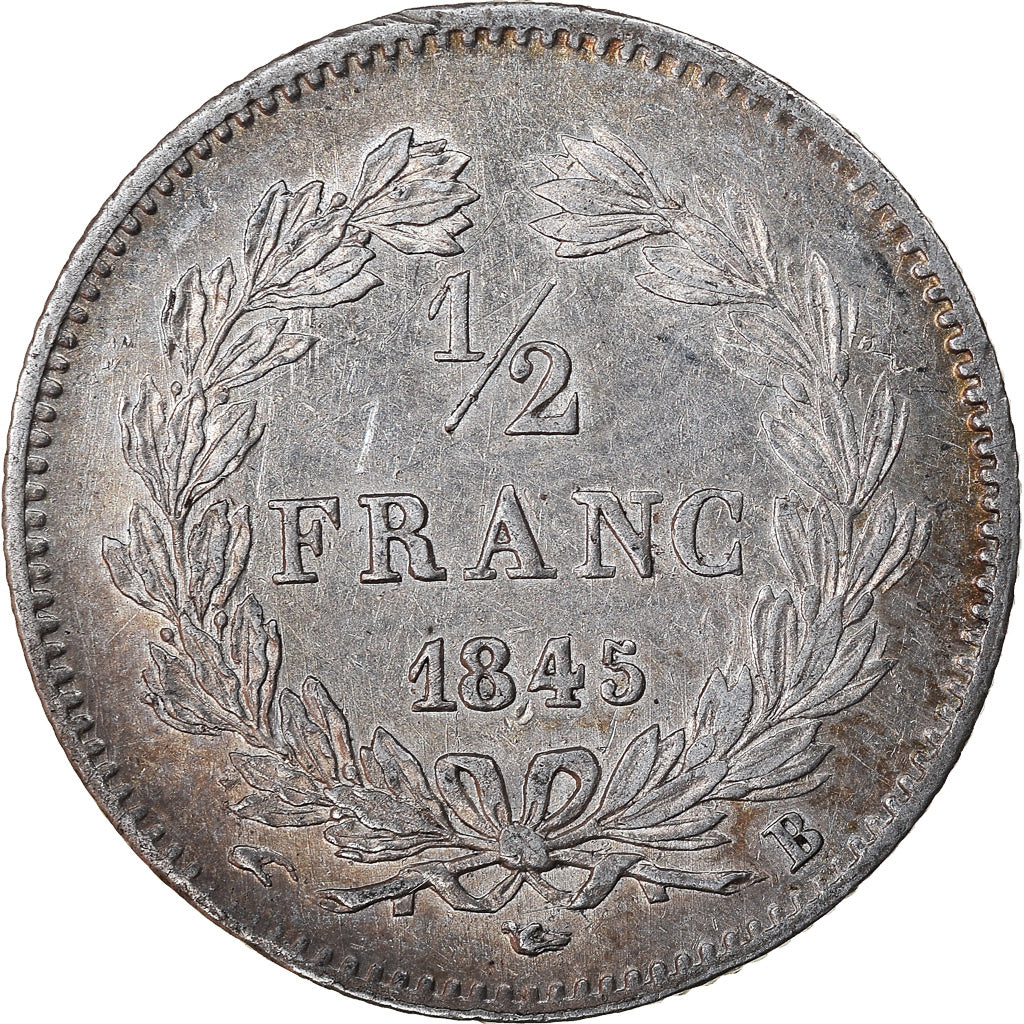 Coin, France, Louis-Philippe, 1/2 Franc, 1845, Rouen, AU(50-53), Silver