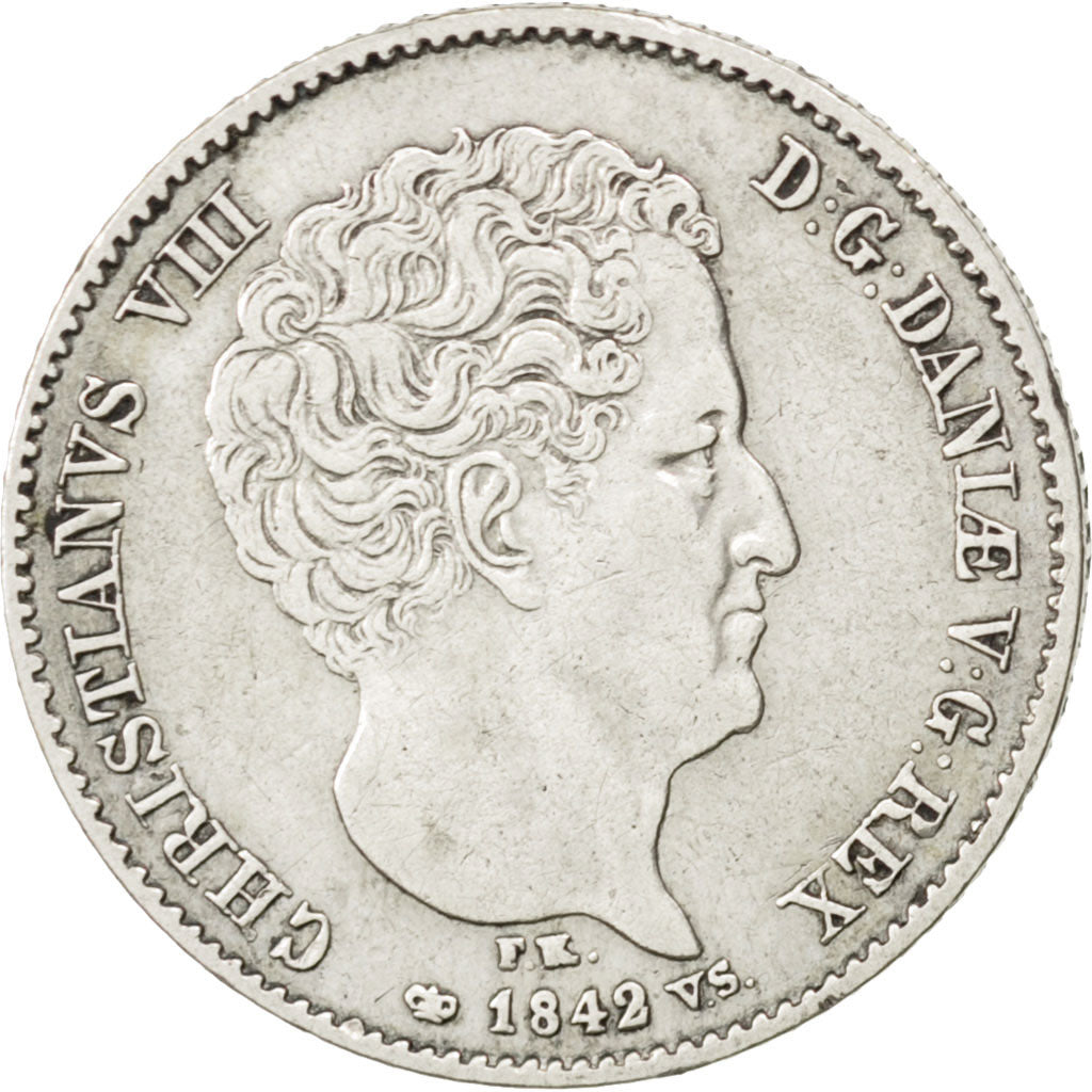 DENMARK, 16 Rigsbankskilling, 1842, Copenhagen, KM #733, EF(40-45), Silver, 4.22