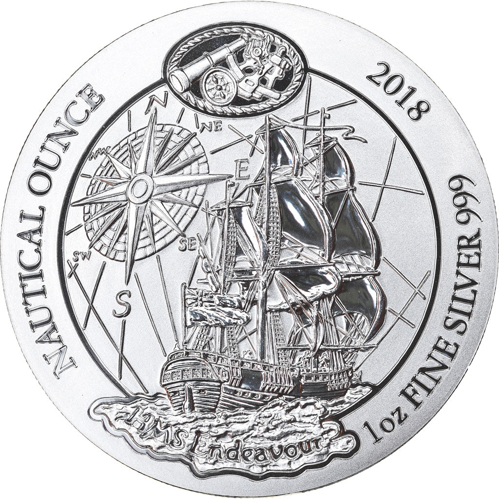 Coin, Rwanda, HMS Endeavour, 50 Francs, 2018, 1 Oz, MS(65-70), Silver