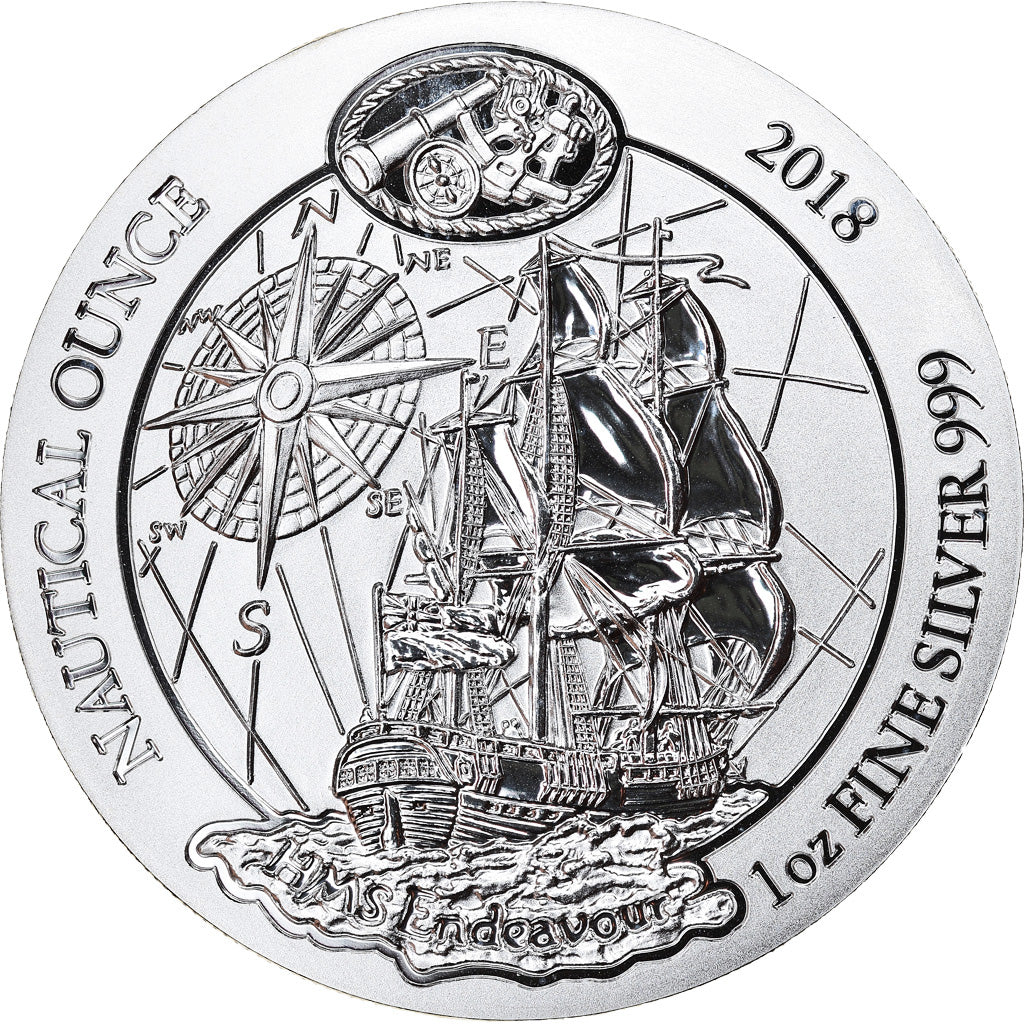 Coin, Rwanda, HMS Endeavour, 50 Francs, 2018, 1 Oz, MS(65-70), Silver