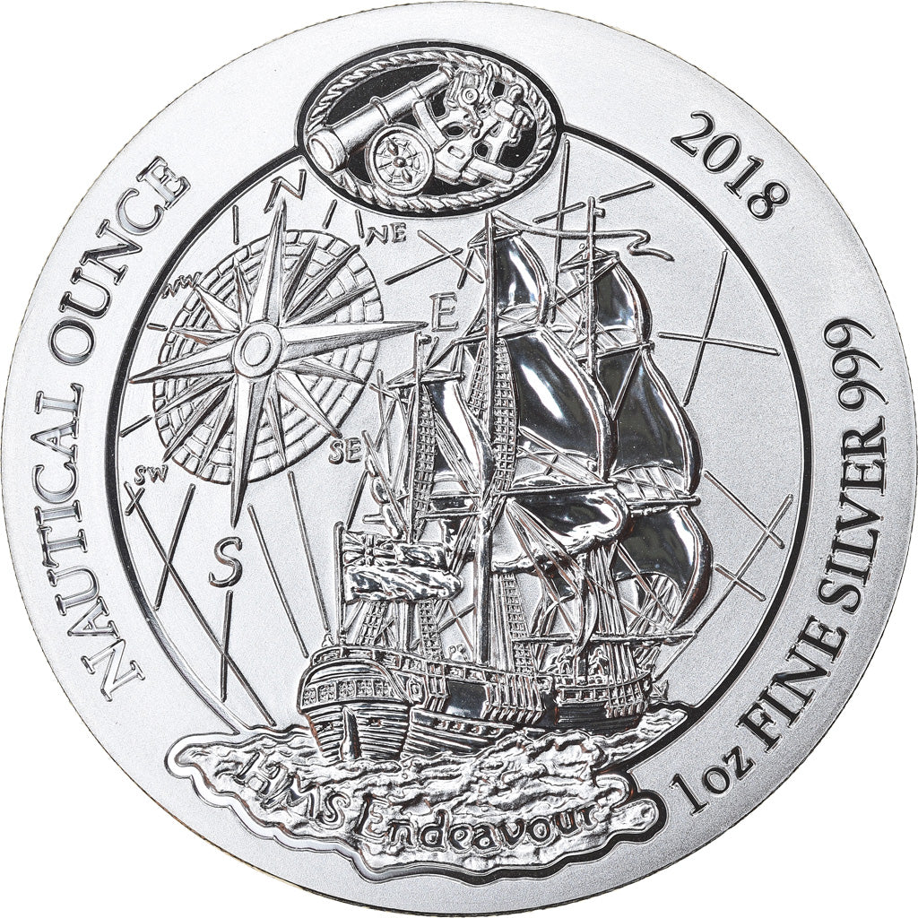 Moneta, Ruanda, HMS Endeavour, 50 Francs, 2018, 1 Oz, FDC, Argento