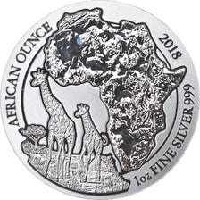 Coin, Rwanda, Giraffes, 50 Francs, 2018, 1 Oz, MS(65-70), Silver