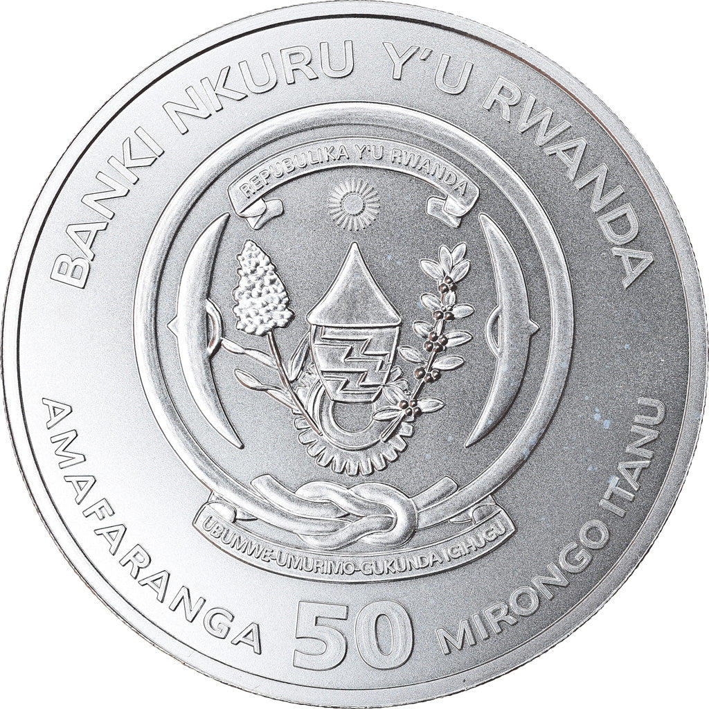 Coin, Rwanda, Giraffes, 50 Francs, 2018, 1 Oz, MS(65-70), Silver