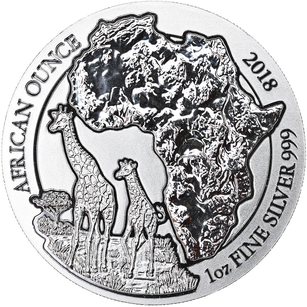 Moneta, Ruanda, Giraffes, 50 Francs, 2018, 1 Oz, FDC, Argento