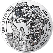 Moneta, Ruanda, Giraffes, 50 Francs, 2018, 1 Oz, FDC, Argento