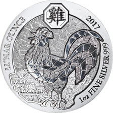 Coin, Rwanda, Year of the Rooster, 50 Francs, 2017, 1 Oz, MS(65-70), Silver