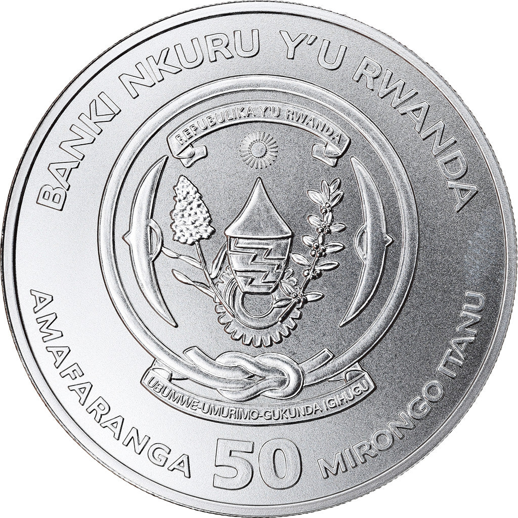 Coin, Rwanda, Year of the Rooster, 50 Francs, 2017, 1 Oz, MS(65-70), Silver