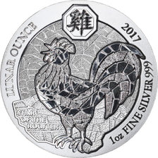 Coin, Rwanda, Year of the Rooster, 50 Francs, 2017, 1 Oz, MS(65-70), Silver