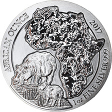 Coin, Rwanda, Hippopotamus, 50 Francs, 2017, 1 Oz, MS(65-70), Silver