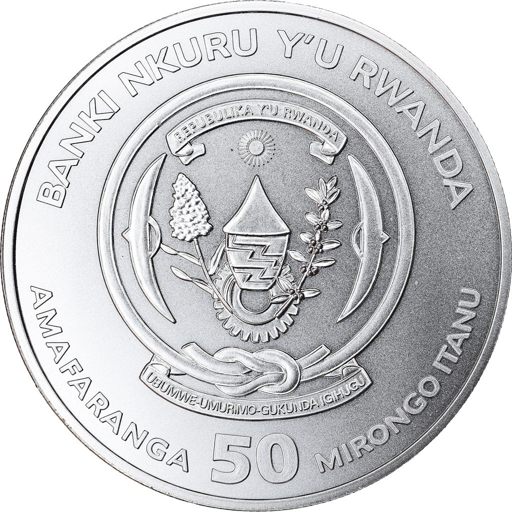 Coin, Rwanda, Hippopotamus, 50 Francs, 2017, 1 Oz, MS(65-70), Silver