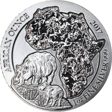 Coin, Rwanda, Hippopotamus, 50 Francs, 2017, 1 Oz, MS(65-70), Silver