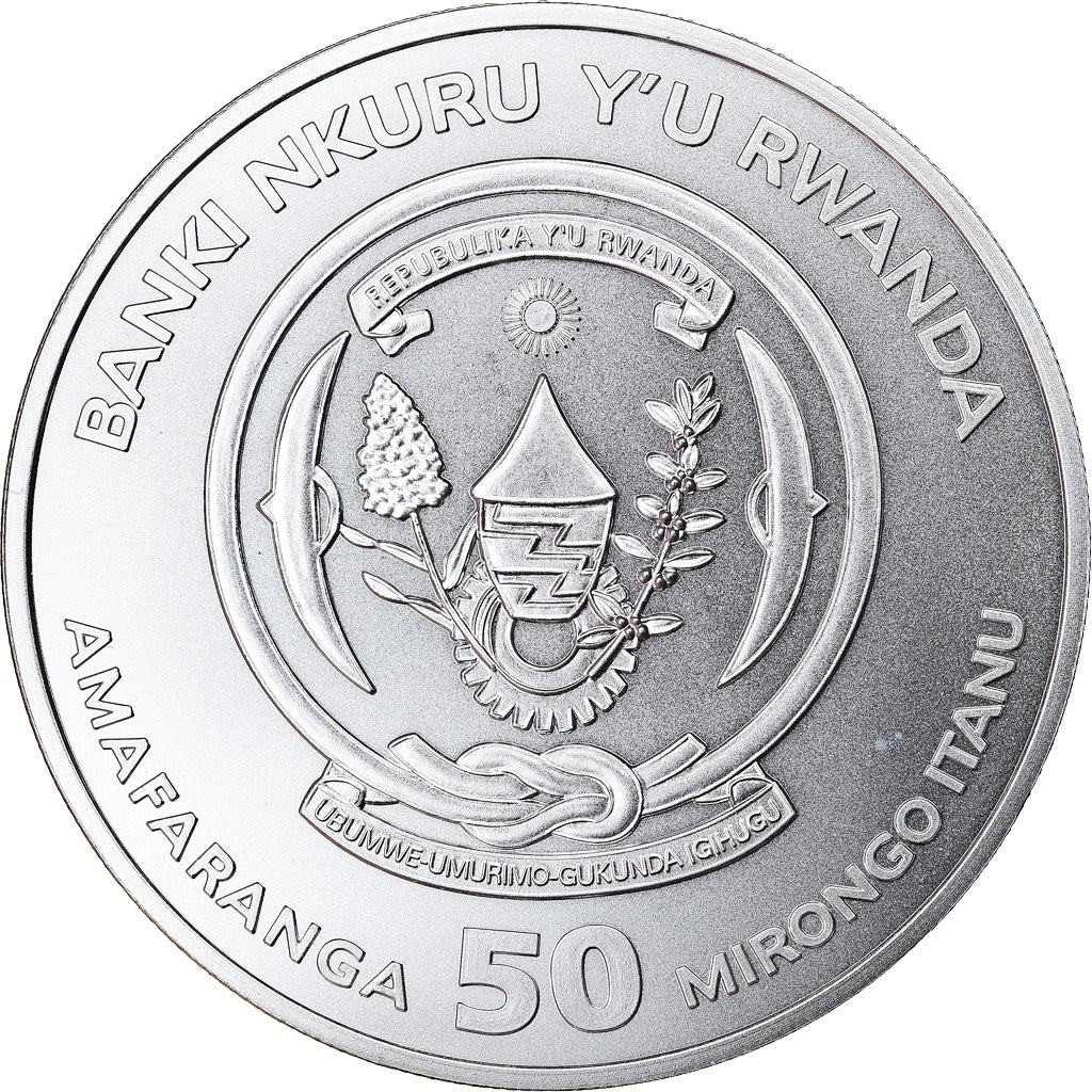 Coin, Rwanda, Hippopotamus, 50 Francs, 2017, 1 Oz, MS(65-70), Silver