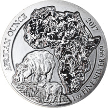 Coin, Rwanda, Hippopotamus, 50 Francs, 2017, 1 Oz, MS(65-70), Silver