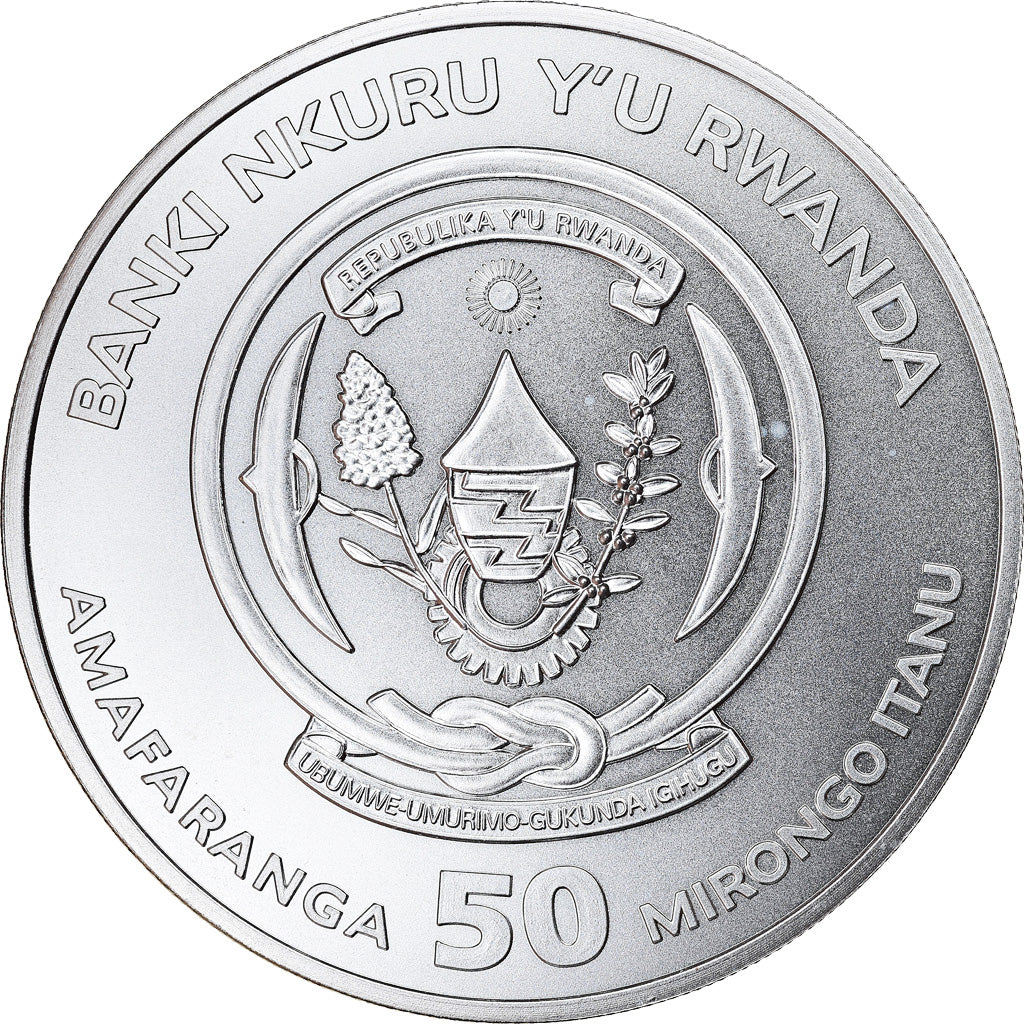 Coin, Rwanda, Hippopotamus, 50 Francs, 2017, 1 Oz, MS(65-70), Silver