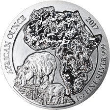 Coin, Rwanda, Hippopotamus, 50 Francs, 2017, 1 Oz, MS(65-70), Silver