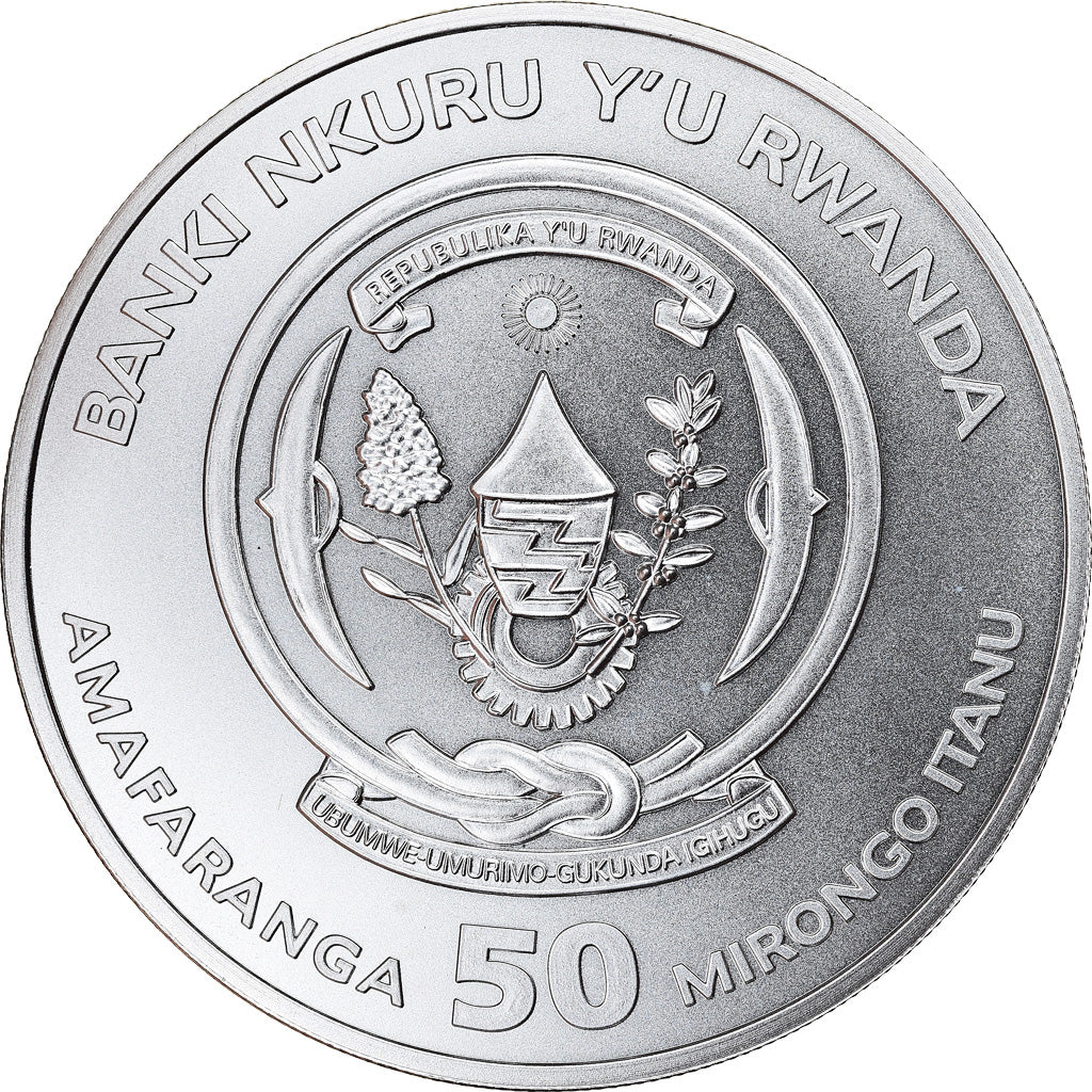 Coin, Rwanda, Hippopotamus, 50 Francs, 2017, 1 Oz, MS(65-70), Silver