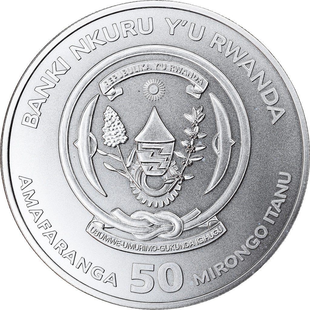 Coin, Rwanda, Hippopotamus, 50 Francs, 2017, 1 Oz, MS(65-70), Silver