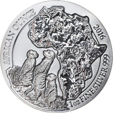 Moeda, Ruanda, Suricate, 50 Francs, 2016, 1 Oz, MS(65-70), Prata
