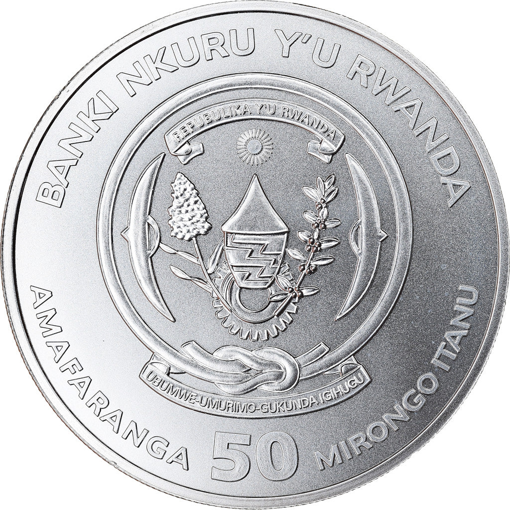 Moeda, Ruanda, Suricate, 50 Francs, 2016, 1 Oz, MS(65-70), Prata