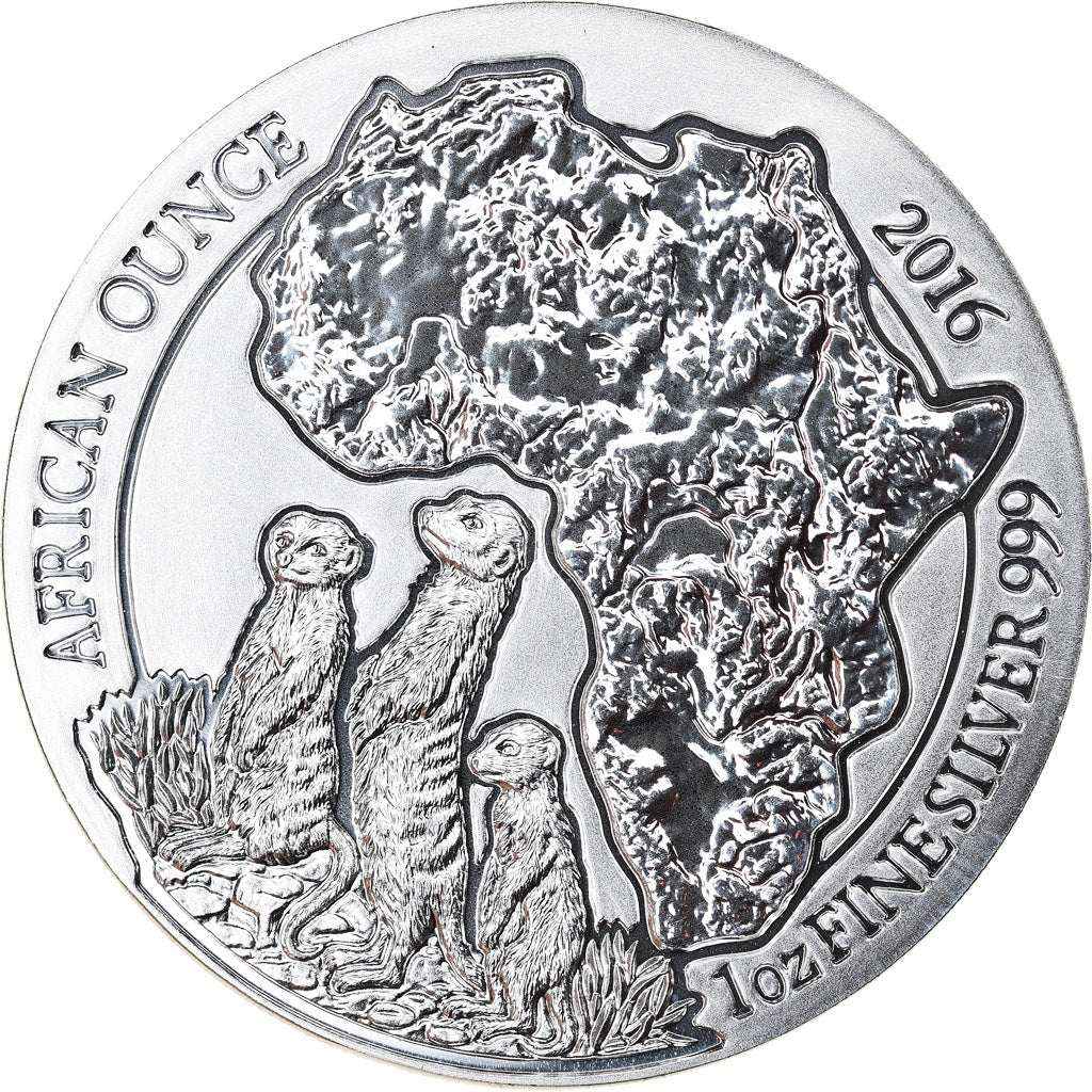 Moneta, Ruanda, Suricate, 50 Francs, 2016, 1 Oz, FDC, Argento