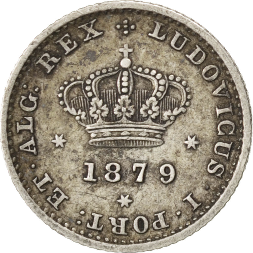 Portogallo, Luiz I, 50 Reis, 1879, BB, Argento, KM:506.2