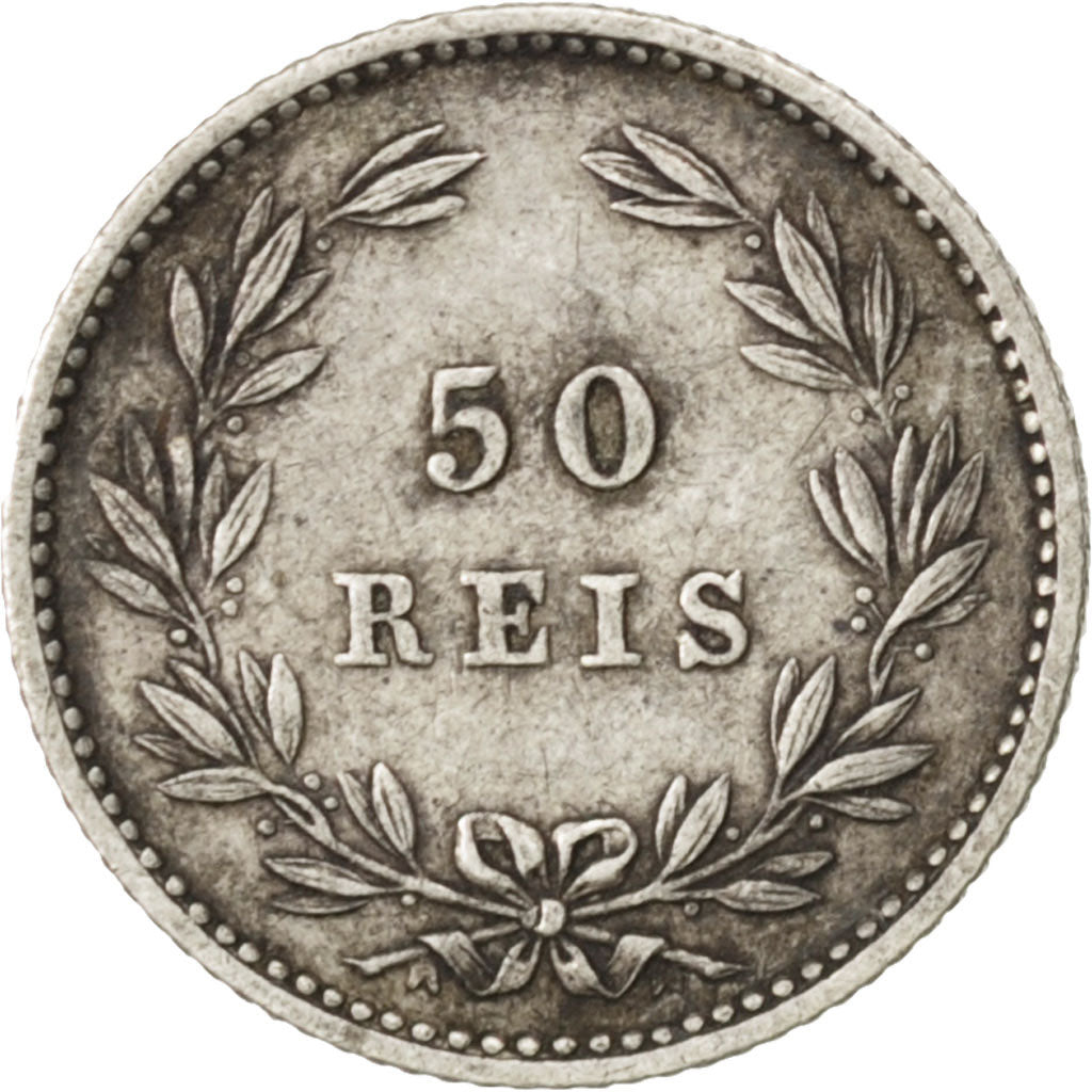Portogallo, Luiz I, 50 Reis, 1879, BB, Argento, KM:506.2