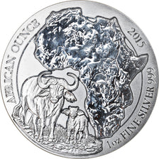 Coin, Rwanda, Cape Buffalo, 50 Francs, 2015, 1 Oz, MS(65-70), Silver