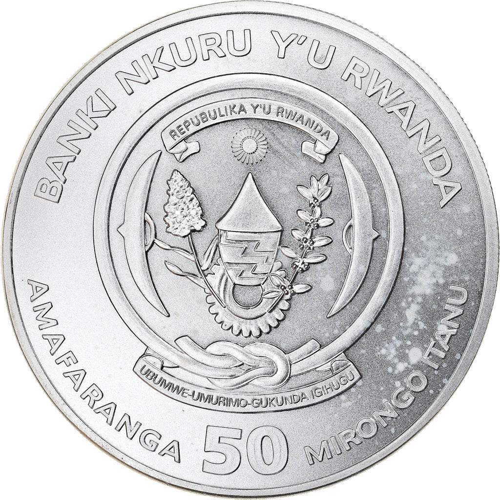 Coin, Rwanda, Cape Buffalo, 50 Francs, 2015, 1 Oz, MS(65-70), Silver