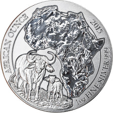 Coin, Rwanda, Cape Buffalo, 50 Francs, 2015, 1 Oz, MS(65-70), Silver