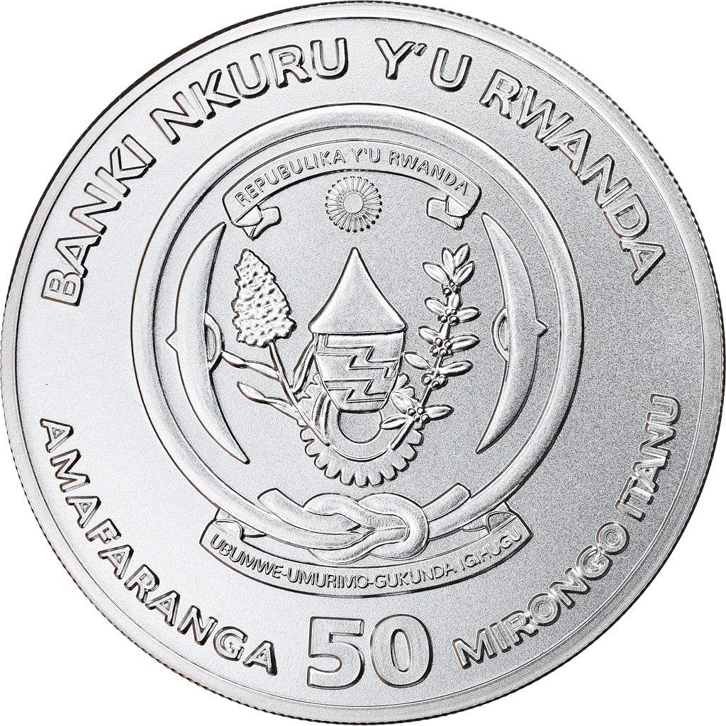 Coin, Rwanda, Cape Buffalo, 50 Francs, 2015, 1 Oz, MS(65-70), Silver