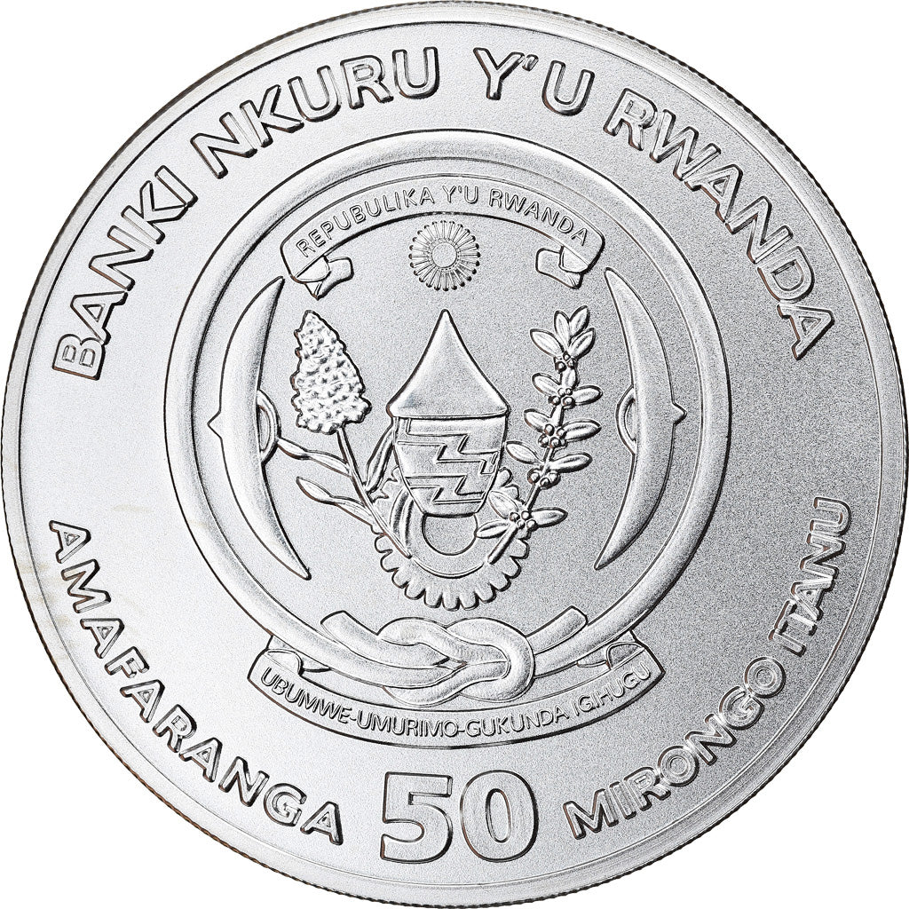 Coin, Rwanda, Cape Buffalo, 50 Francs, 2015, 1 Oz, MS(65-70), Silver
