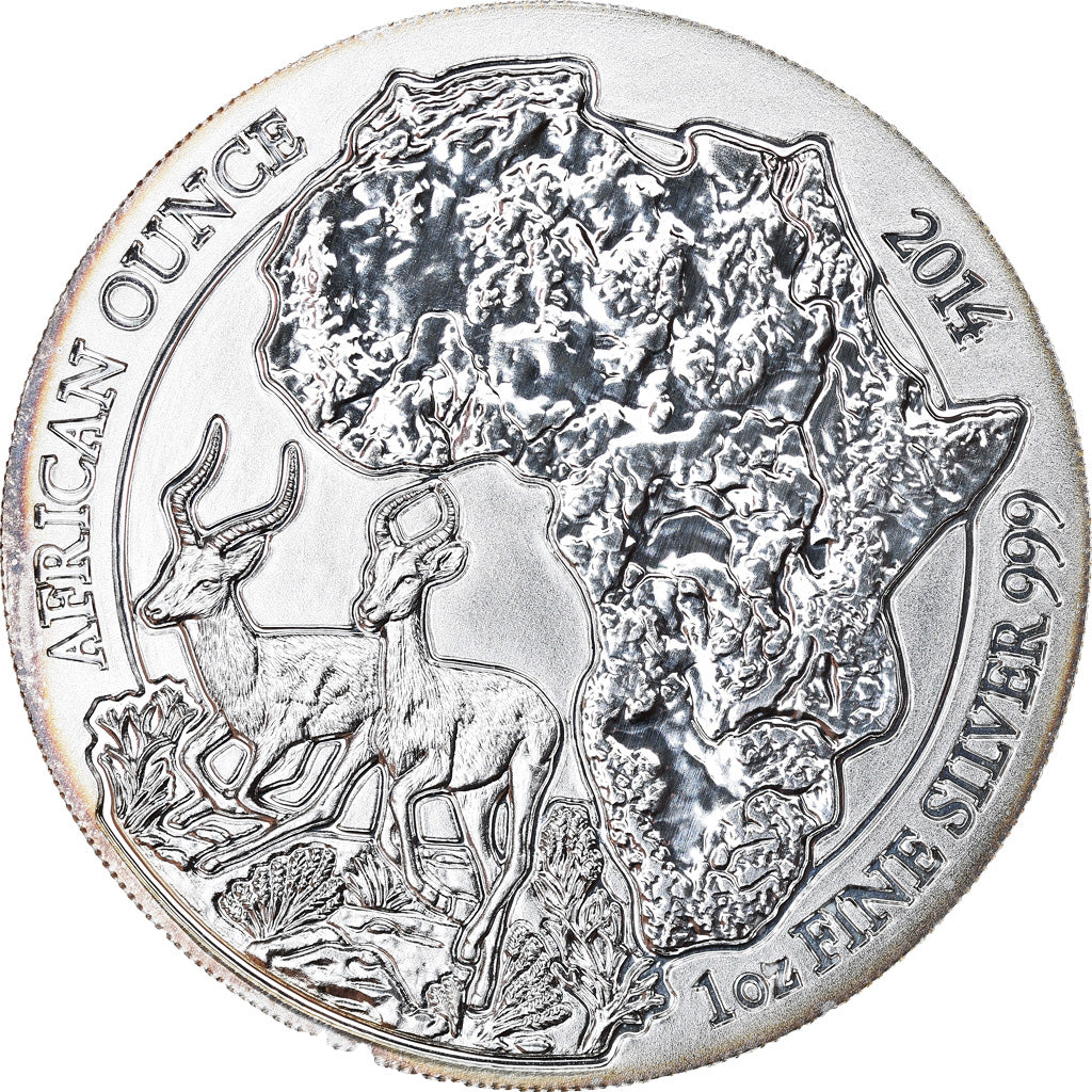 Coin, Rwanda, Impala, 50 Francs, 2014, 1 Oz, MS(65-70), Silver