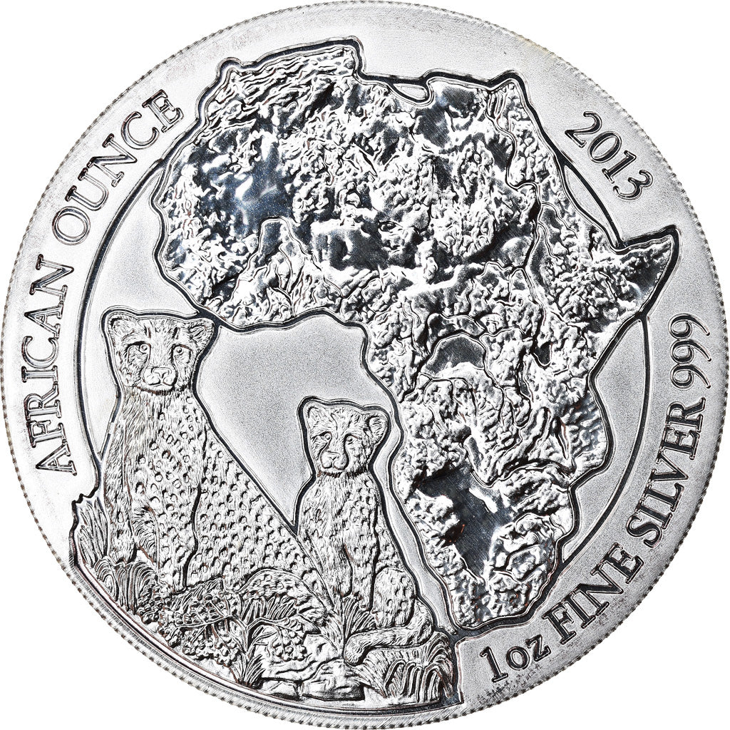 Coin, Rwanda, Cheetah, 50 Francs, 2013, 1 Oz, MS(65-70), Silver