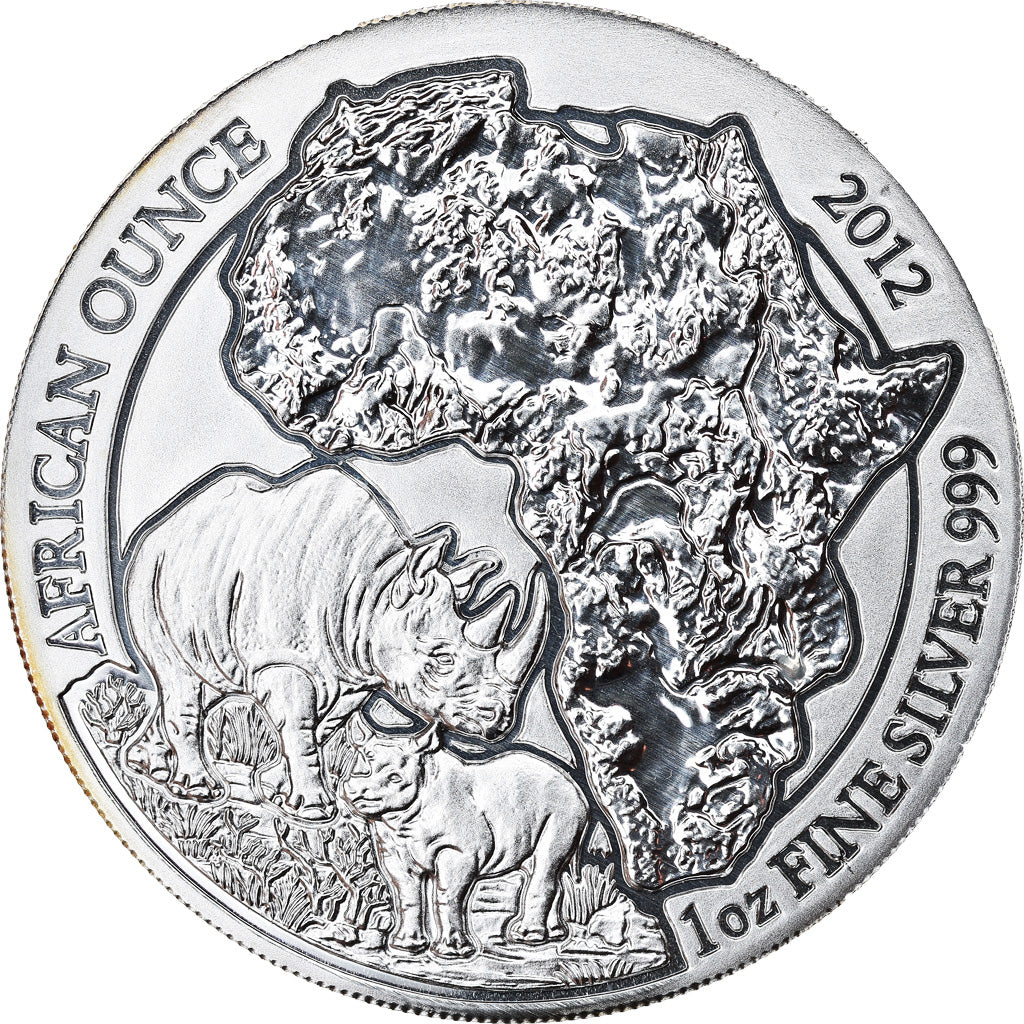 Coin, Rwanda, Rhinocéros, 50 Francs, 2012, 1 Oz, MS(65-70), Silver