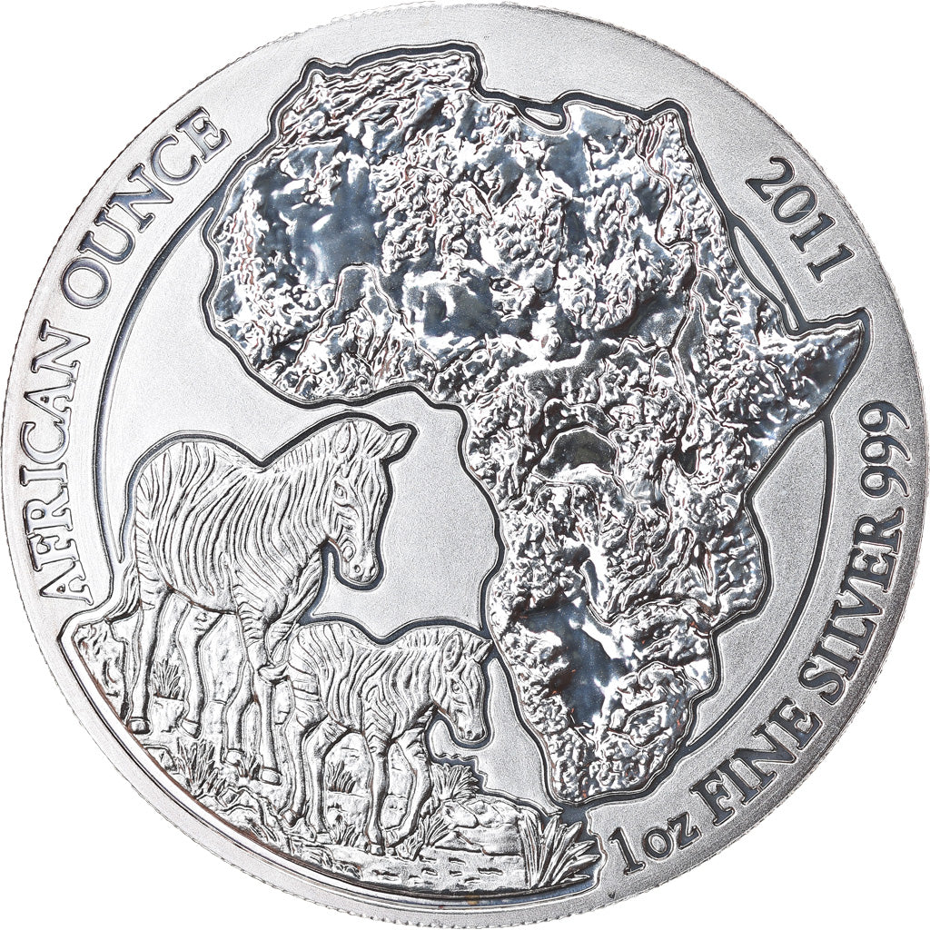 Münze, Ruanda, Zebra, 50 Francs, 2011, 1 Oz, STGL, Silber