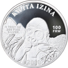 Coin, Rwanda, Mountain Gorilla, 100 Francs, 2010, 1 Oz, MS(65-70), Silver