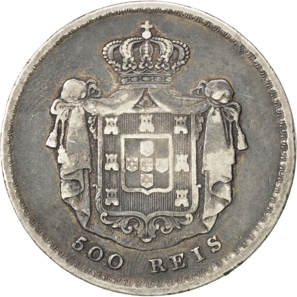 PORTUGAL, 500 Reis, 1859, Paris, KM #498, VF(30-35), Silver, 12.29