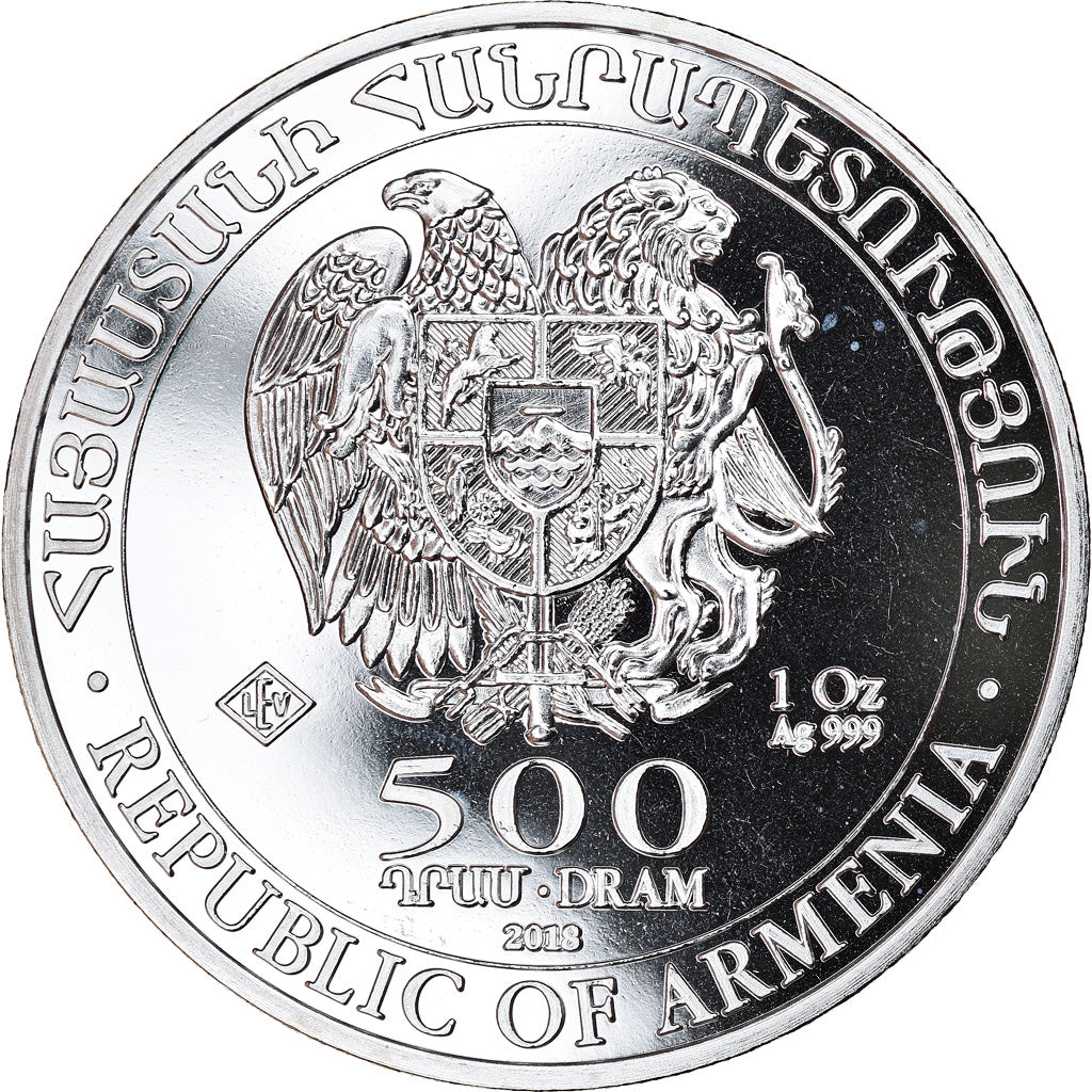 Coin, Armenia, Noah's Ark, 500 Dram, 2018, 1 Oz, MS(65-70), Silver