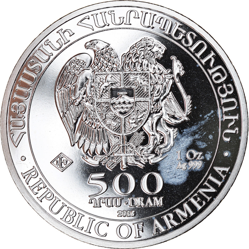 Coin, Armenia, Noah's Ark, 500 Dram, 2018, 1 Oz, MS(65-70), Silver