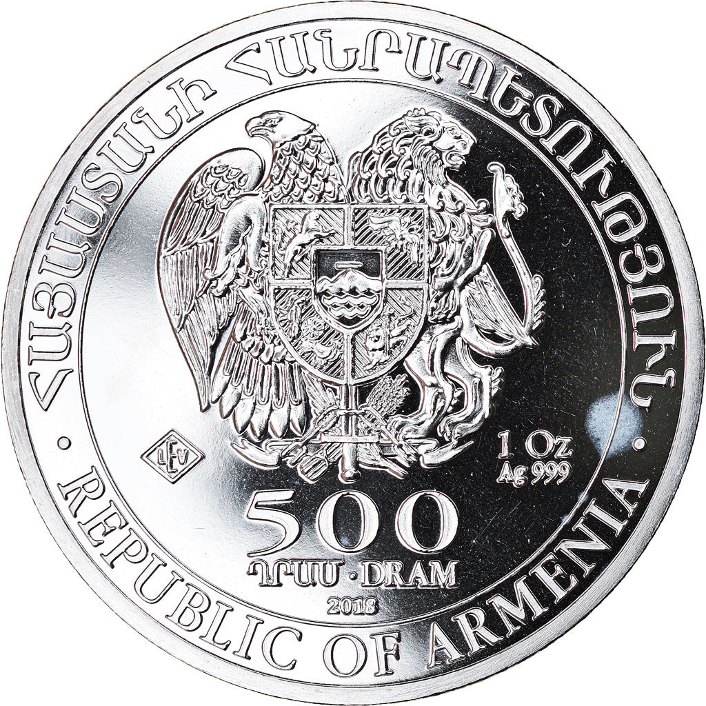 Coin, Armenia, Noah's Ark, 500 Dram, 2018, 1 Oz, MS(65-70), Silver