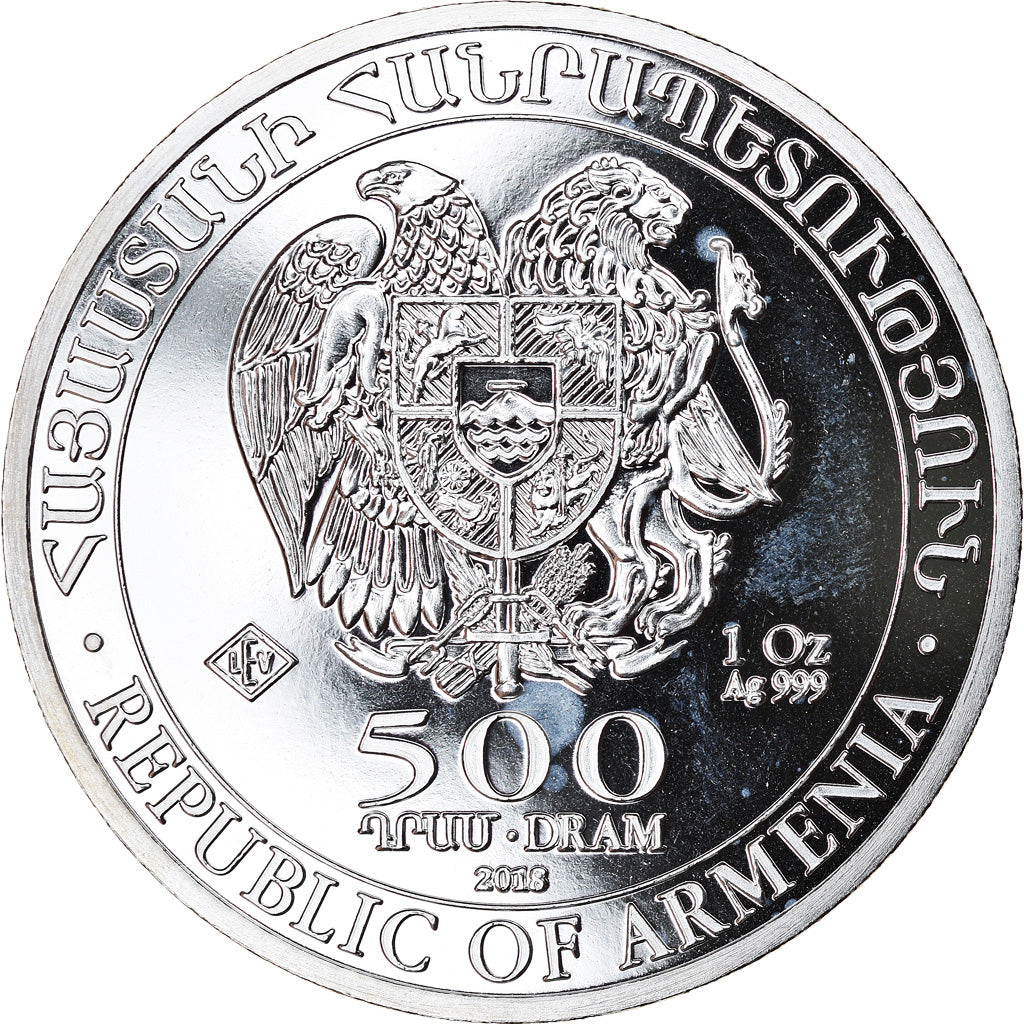 Coin, Armenia, Noah's Ark, 500 Dram, 2018, 1 Oz, MS(65-70), Silver